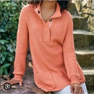 Women's Soft Surroundings Quarter Button Top | Highland Sweater PETITE L…